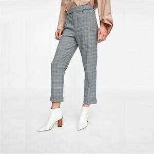 2/$30 ZARA Slim Glen Plaid Trouser 12 Black White Straight Cropped Pockets #7391